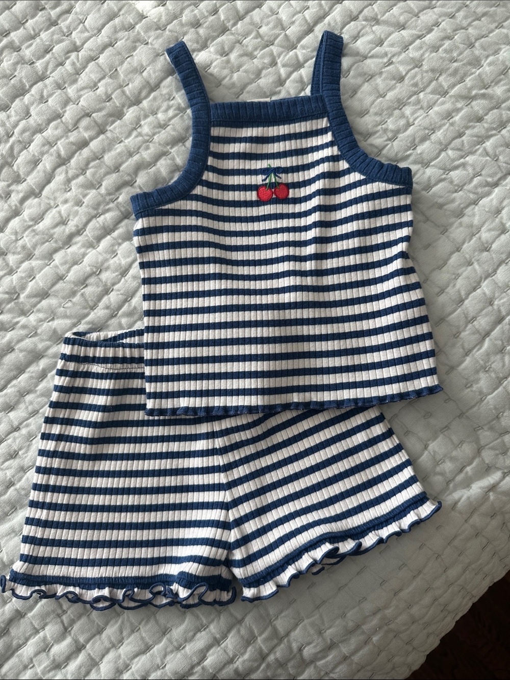 Crewcuts Navy & White Striped Cherry Tank and Shorts Set